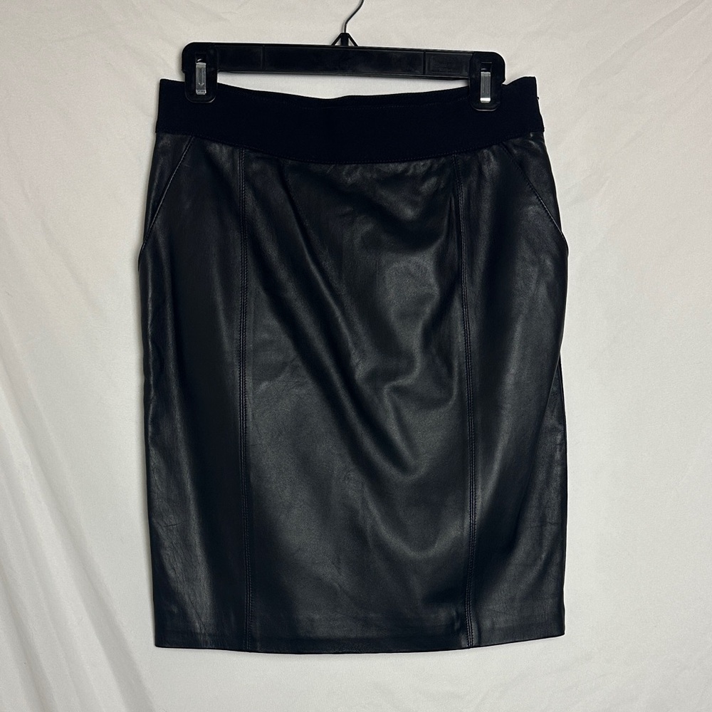 Ports 1961 Black Leather Pencil Skirt